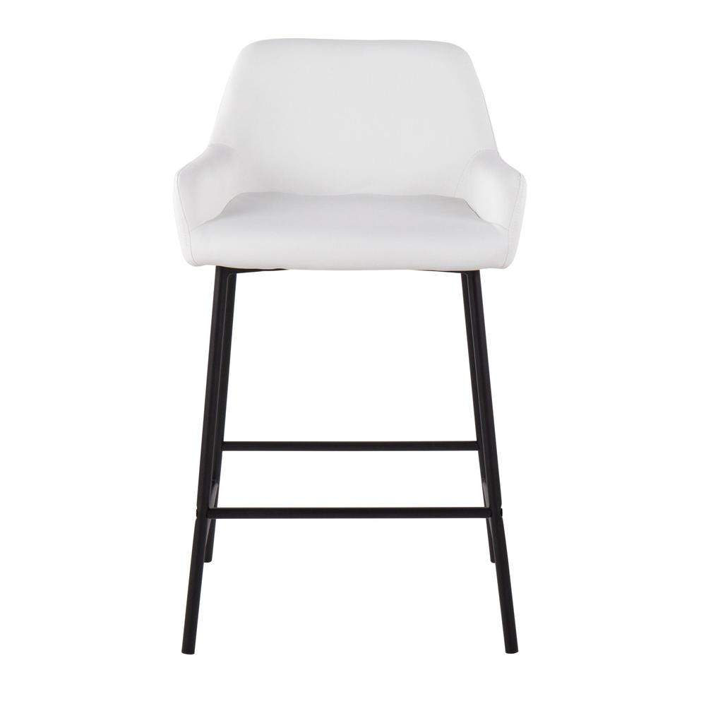 Black Metal, White PU Daniella Fixed-Height Counter Stool - Set of 2