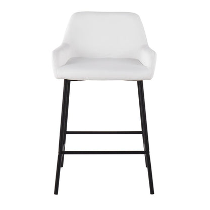 Black Metal, White PU Daniella Fixed-Height Counter Stool - Set of 2