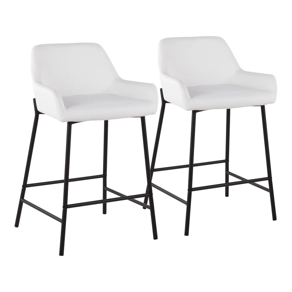 Black Metal, White PU Daniella Fixed-Height Counter Stool - Set of 2