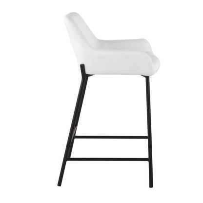 Black Metal, White PU Daniella Fixed-Height Counter Stool - Set of 2