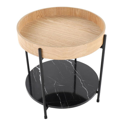 Black Metal, Natural Wood, Black Marble Daniella End Table