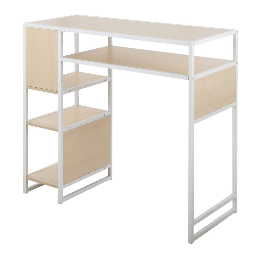 White Metal, Natural Wood Display Bar Height Table With Storage