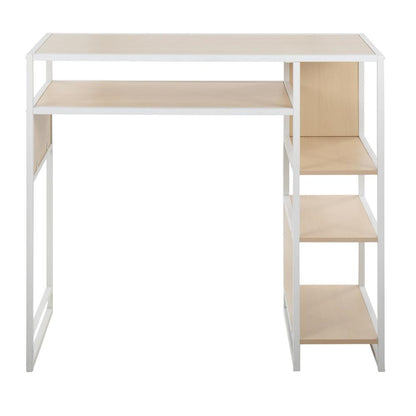 White Metal, Natural Wood Display Bar Height Table With Storage