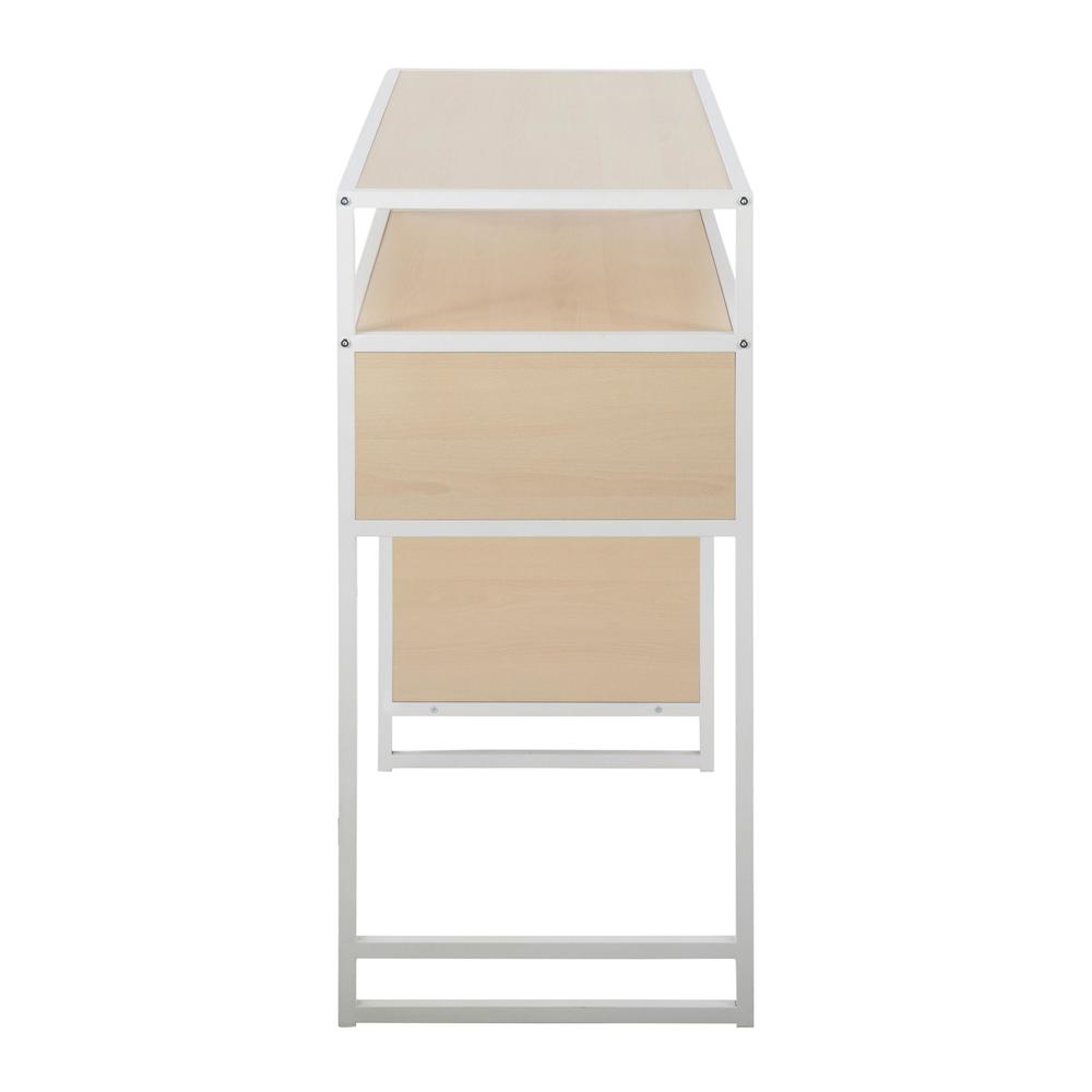 White Metal, Natural Wood Display Bar Height Table With Storage
