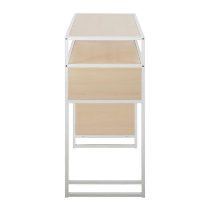 White Metal, Natural Wood Display Bar Height Table With Storage