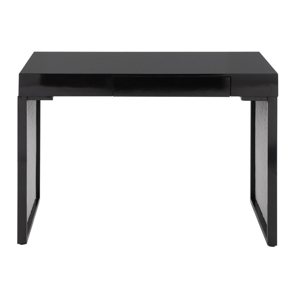 Black Steel, Black MDF, Silver Velvet Drift Upholstered Desk