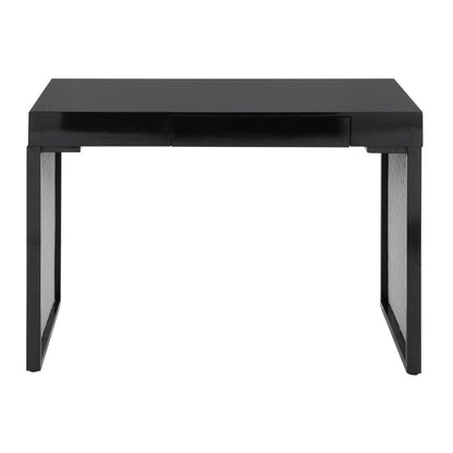 Black Steel, Black MDF, Silver Velvet Drift Upholstered Desk