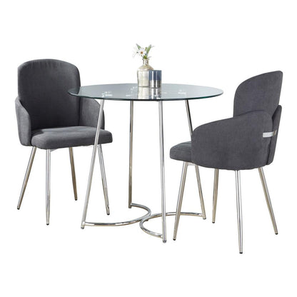 Chrome Metal, Clear Glass, Grey Fabric Cece-Dahlia Dining Set - 3 Piece