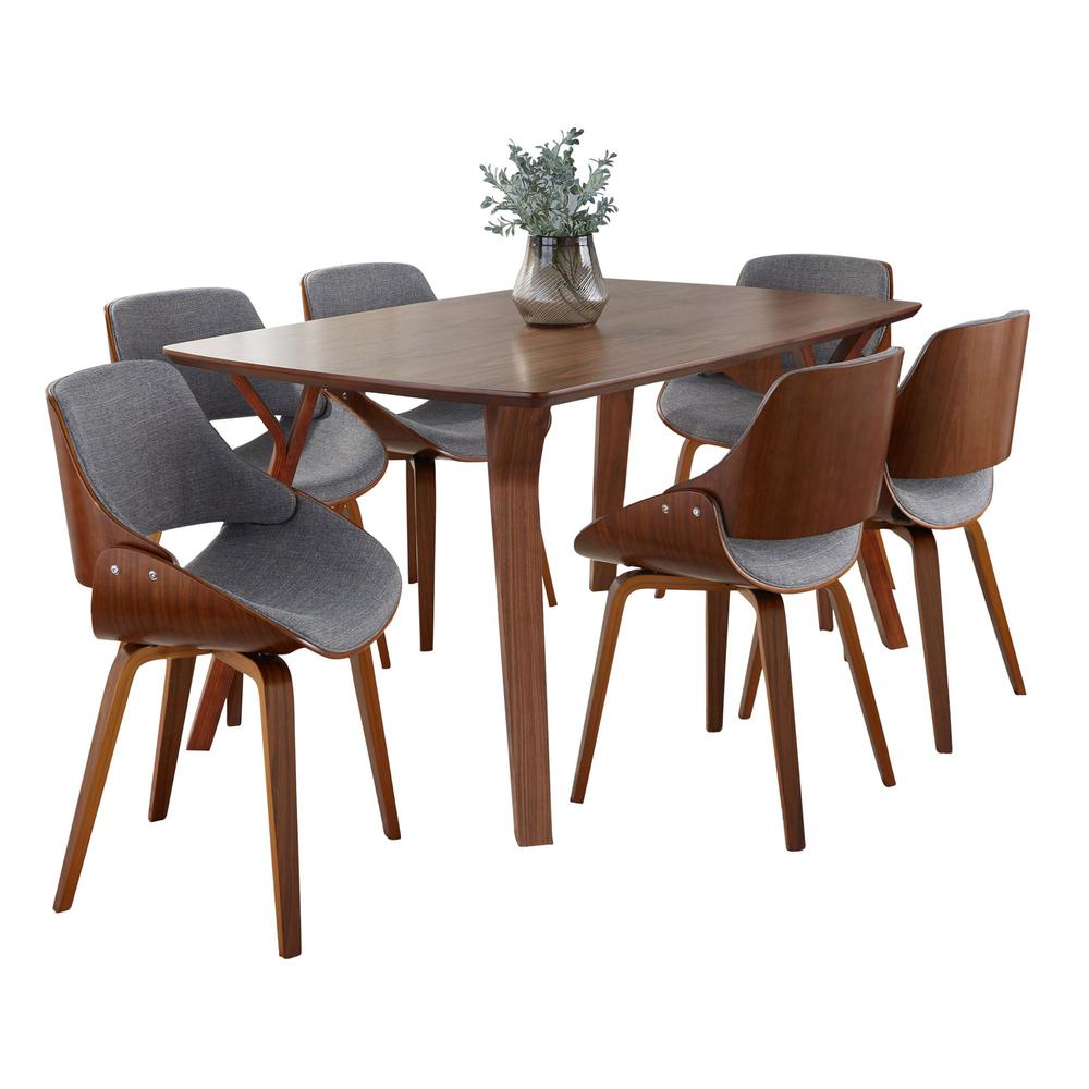 Walnut Wood, Grey Fabric Folia Fabrizzi Dining Set - 7 Piece