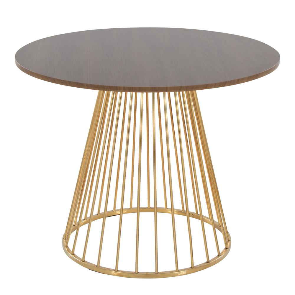 Gold Metal, Walnut Wood Canary Cosmo Dining Table