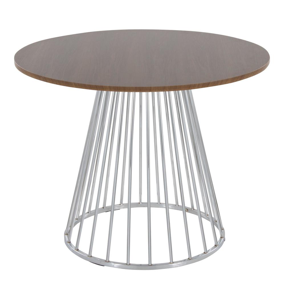 Silver Metal, Walnut Wood Canary Cosmo Dining Table