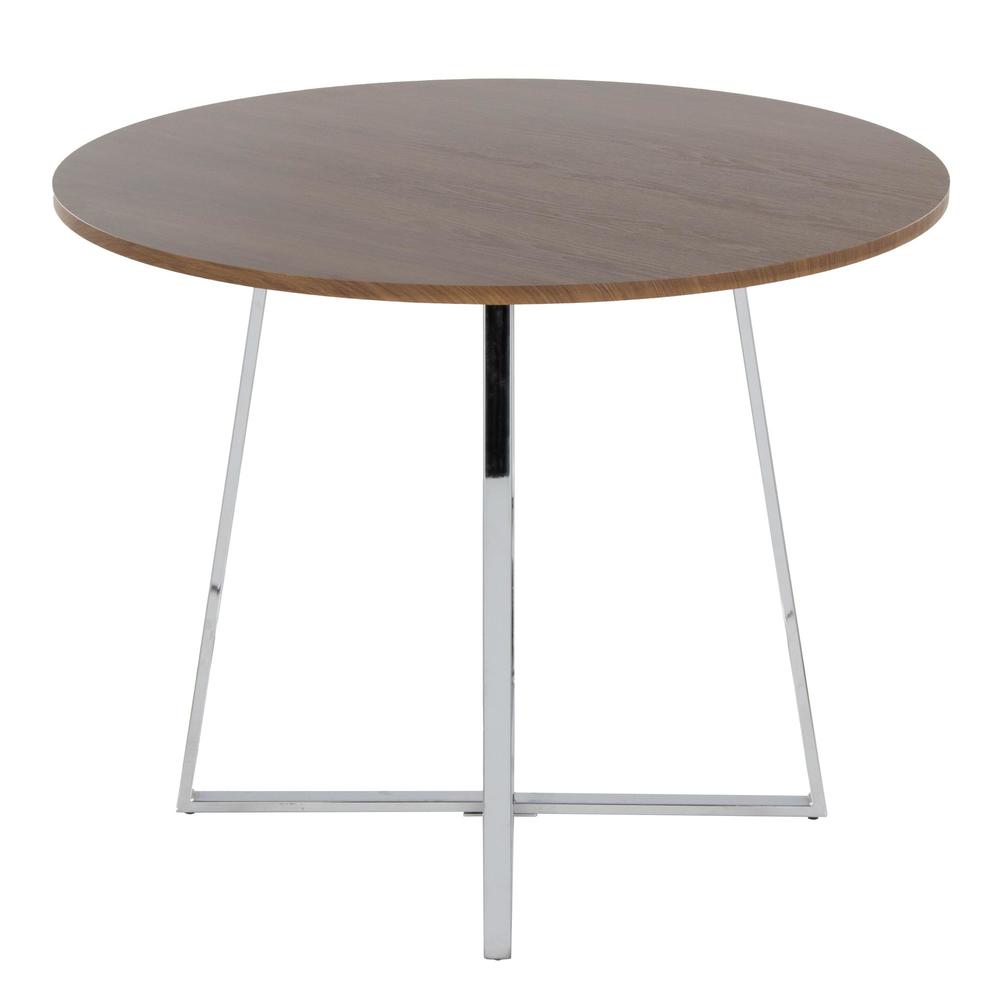 Chrome Metal, Walnut Wood Canary Cosmo Dining Table