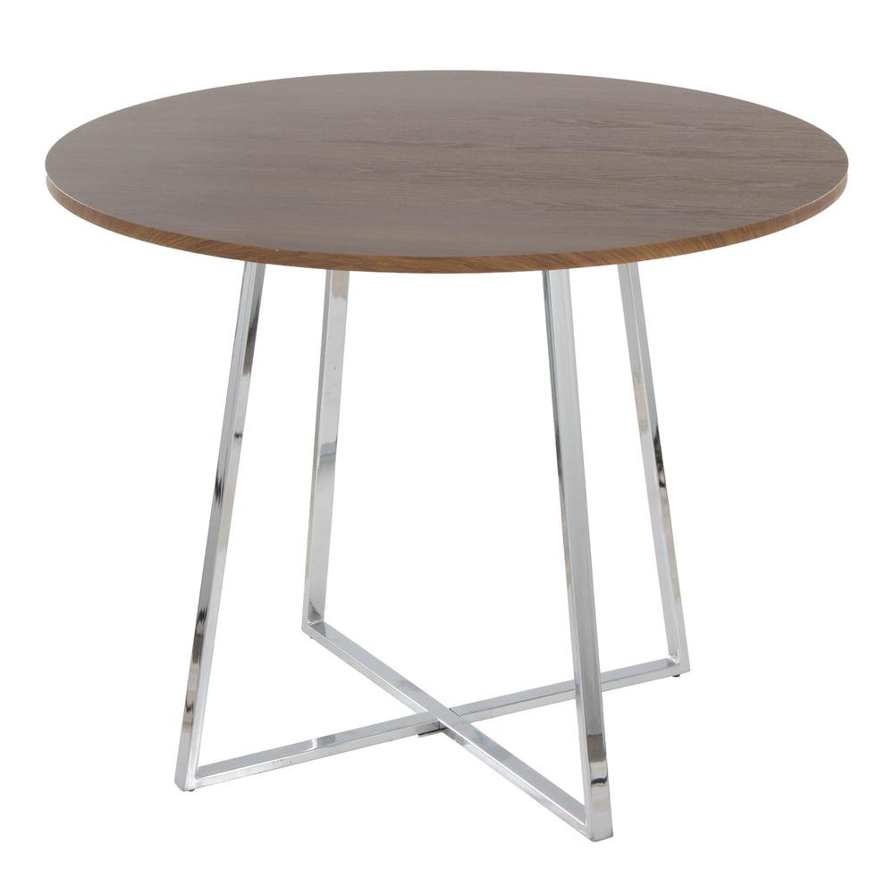 Chrome Metal, Walnut Wood Canary Cosmo Dining Table