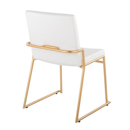 Gold Steel, White PU Dutchess Dining Chair - Set of 2