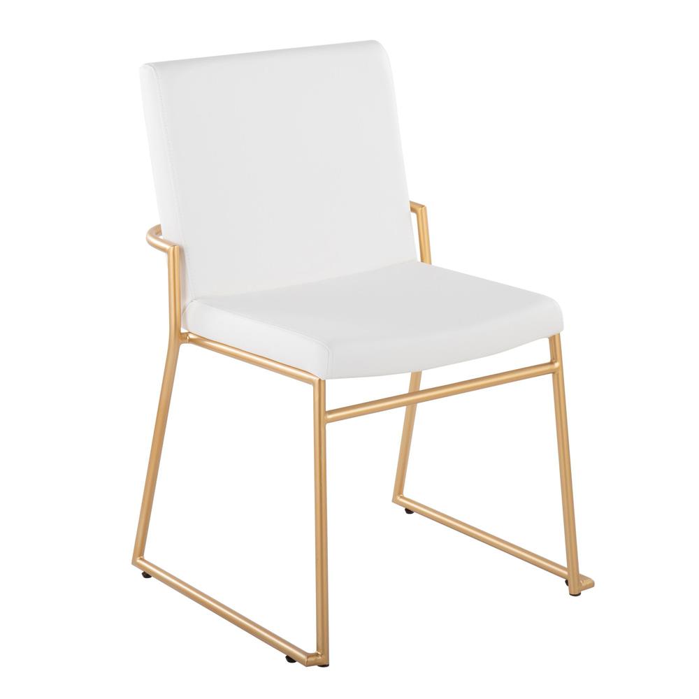 Gold Steel, White PU Dutchess Dining Chair - Set of 2