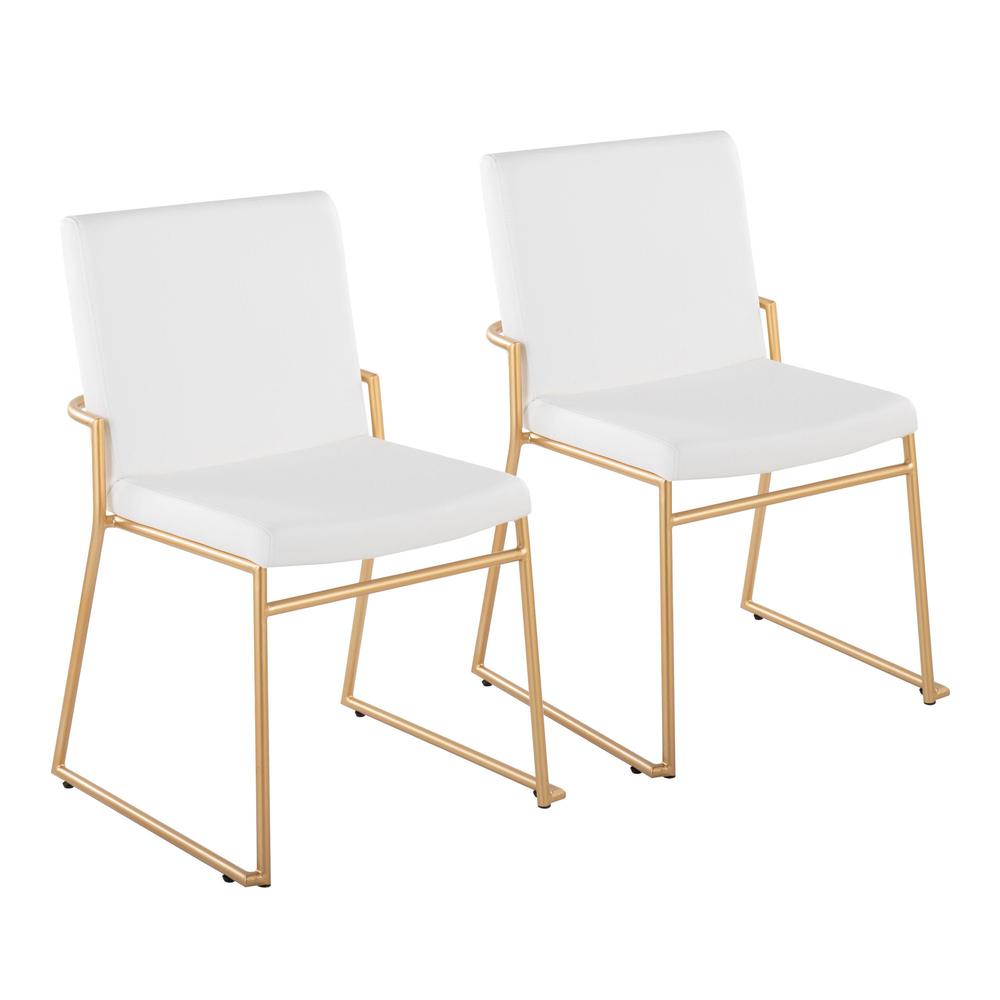 Gold Steel, White PU Dutchess Dining Chair - Set of 2