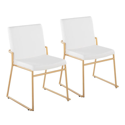 Gold Steel, White PU Dutchess Dining Chair - Set of 2