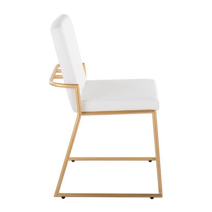 Gold Steel, White PU Dutchess Dining Chair - Set of 2