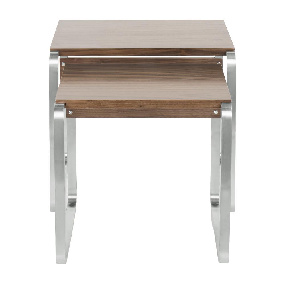 Stainless Steel, Walnut Tea Side Nesting Tables