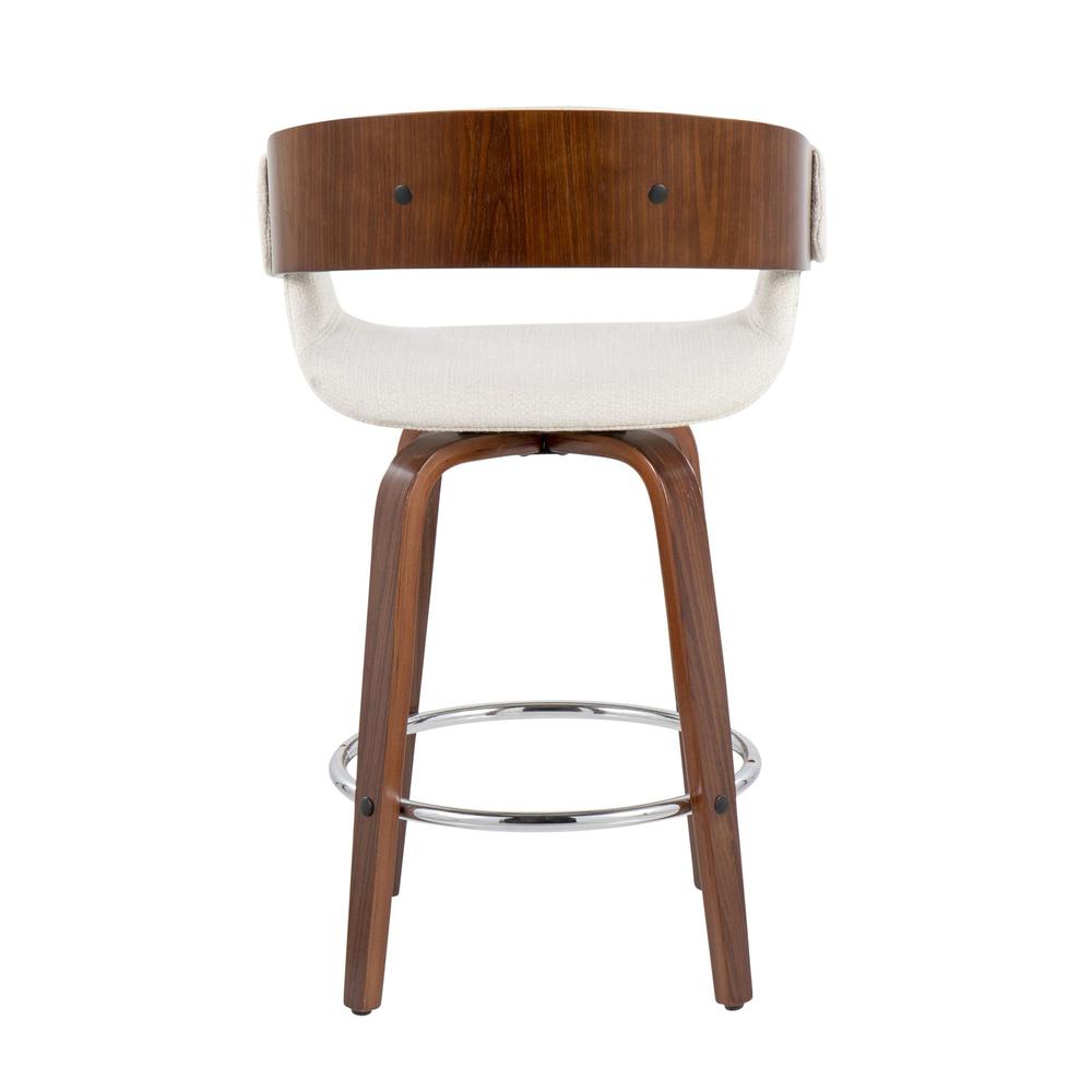 Walnut Wood, Cream Fabric, Chrome Elisa Counter Stool - Set of 2