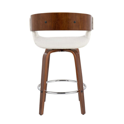 Walnut Wood, Cream Fabric, Chrome Elisa Counter Stool - Set of 2