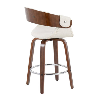 Walnut Wood, Cream Fabric, Chrome Elisa Counter Stool - Set of 2