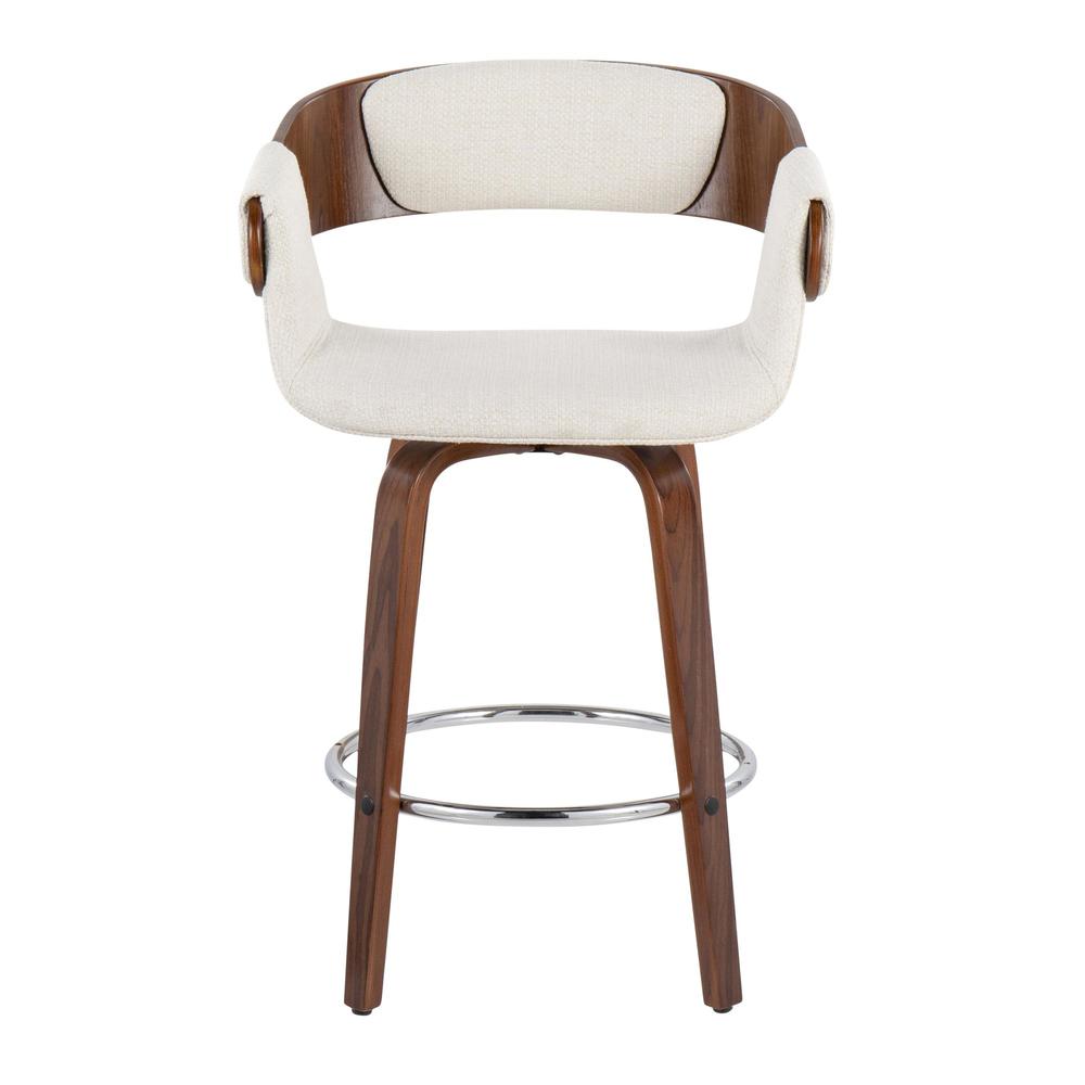 Walnut Wood, Cream Fabric, Chrome Elisa Counter Stool - Set of 2