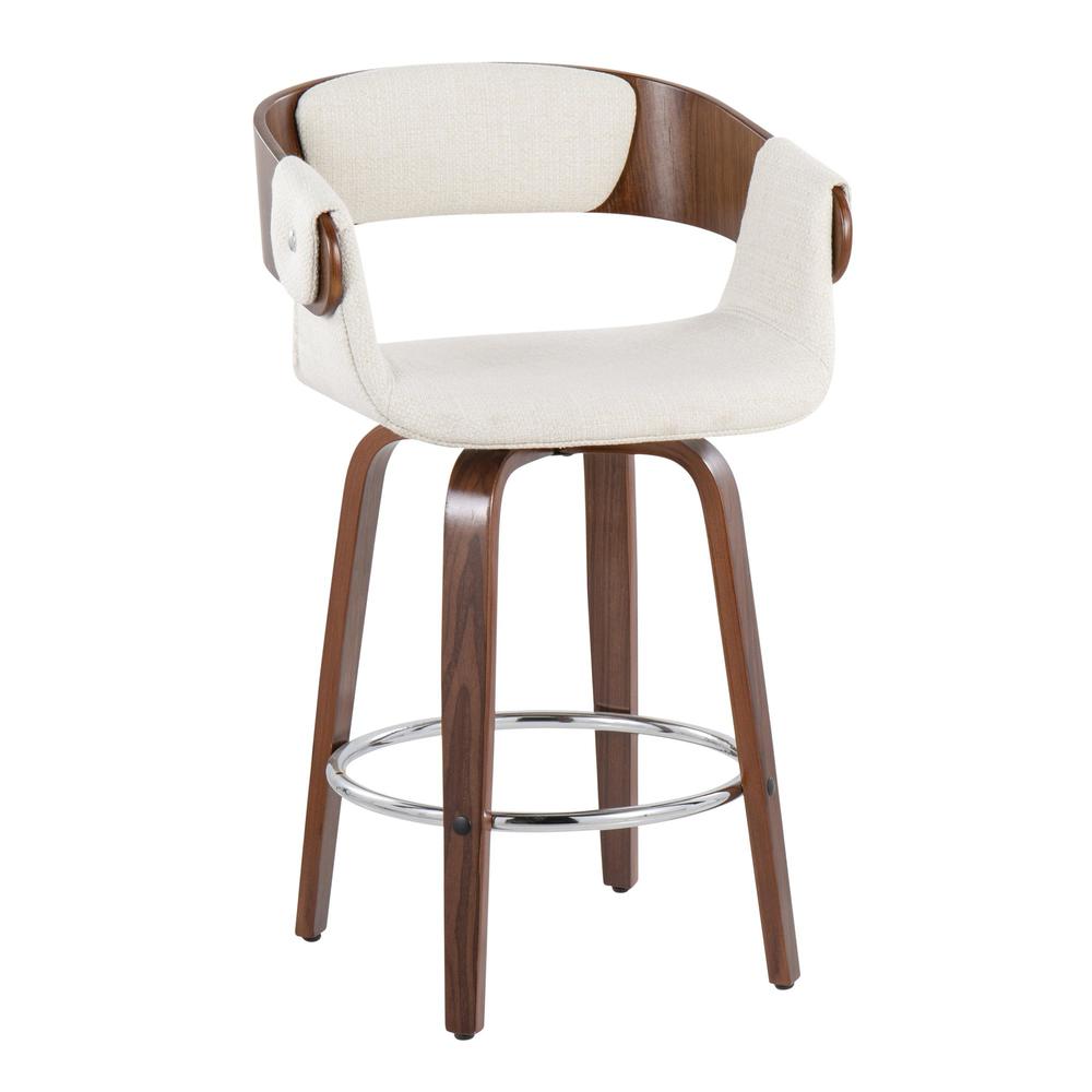 Walnut Wood, Cream Fabric, Chrome Elisa Counter Stool - Set of 2