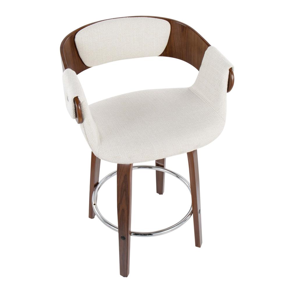 Walnut Wood, Cream Fabric, Chrome Elisa Counter Stool - Set of 2