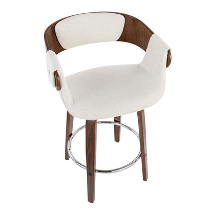 Walnut Wood, Cream Fabric, Chrome Elisa Counter Stool - Set of 2