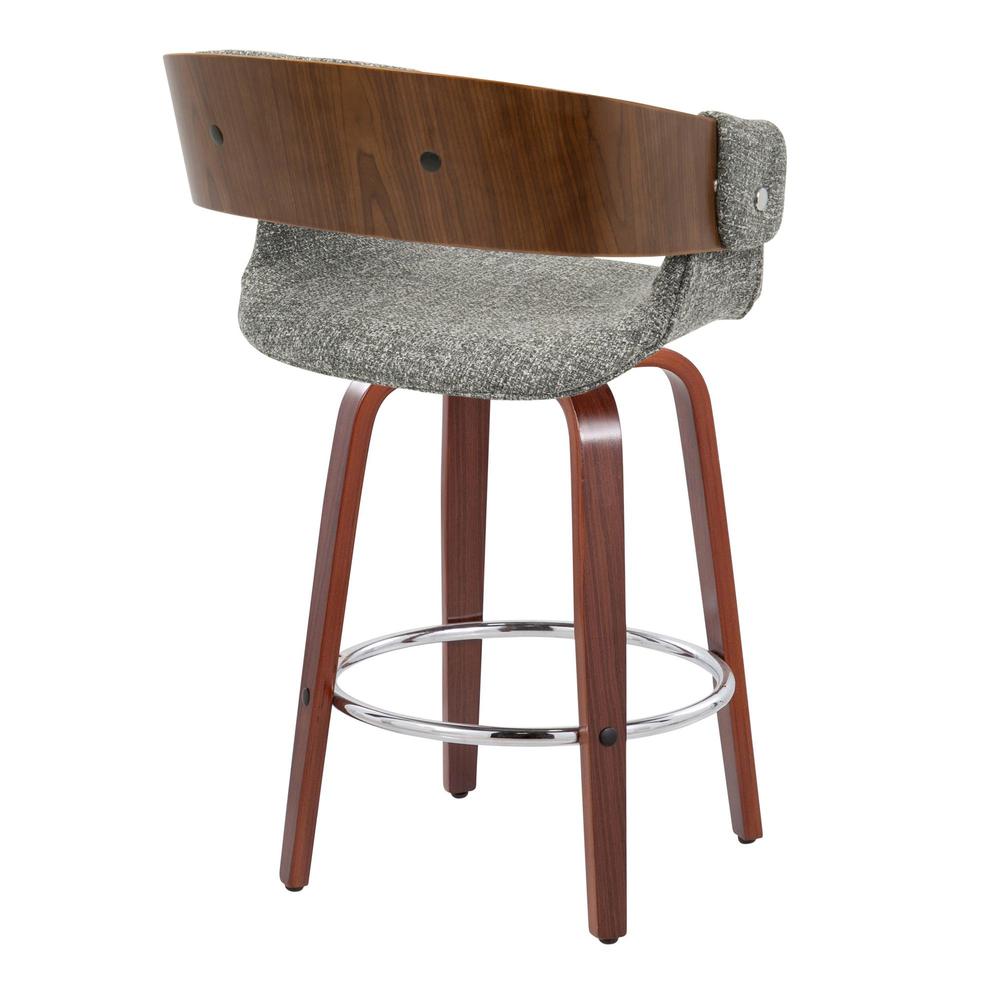 Walnut Wood, Grey Noise Fabric, Chrome Elisa Counter Stool - Set of 2