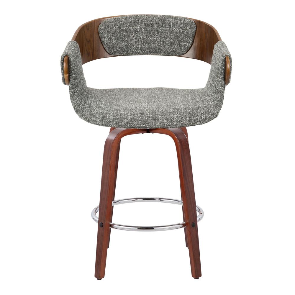 Walnut Wood, Grey Noise Fabric, Chrome Elisa Counter Stool - Set of 2