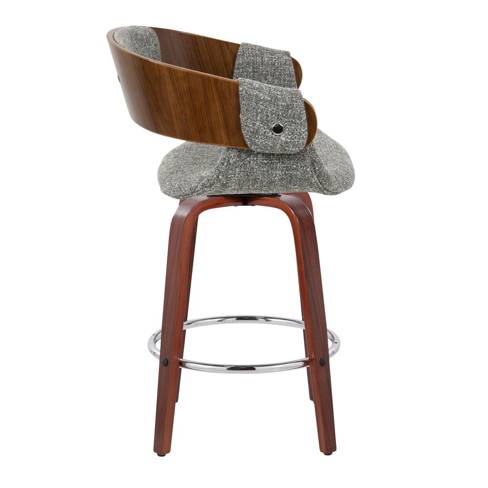 Walnut Wood, Grey Noise Fabric, Chrome Elisa Counter Stool - Set of 2