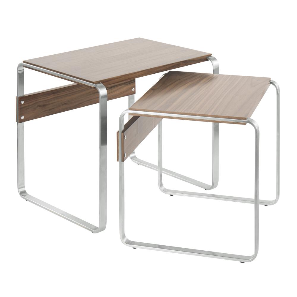 Stainless Steel, Walnut Tea Side Nesting Tables
