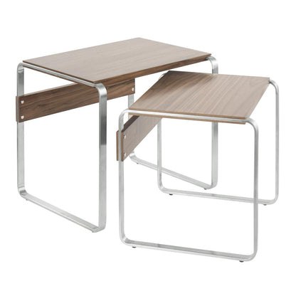 Stainless Steel, Walnut Tea Side Nesting Tables