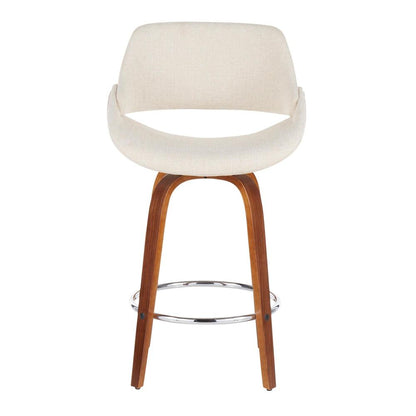 Walnut Wood, Cream Fabric, Chrome Fabrico Counter Stool - Set of 2