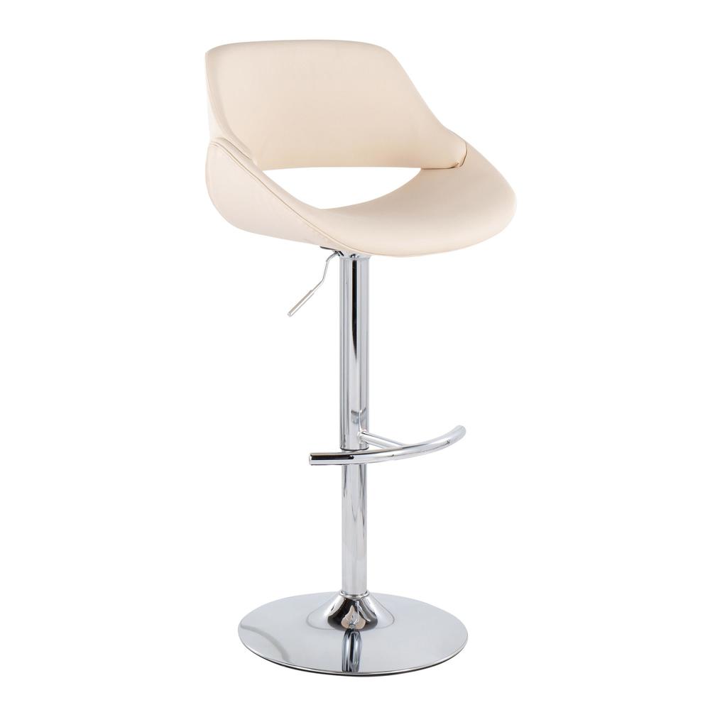 Chrome, Cream PU Fabrico Adjustable Bar Stool - Set of 2