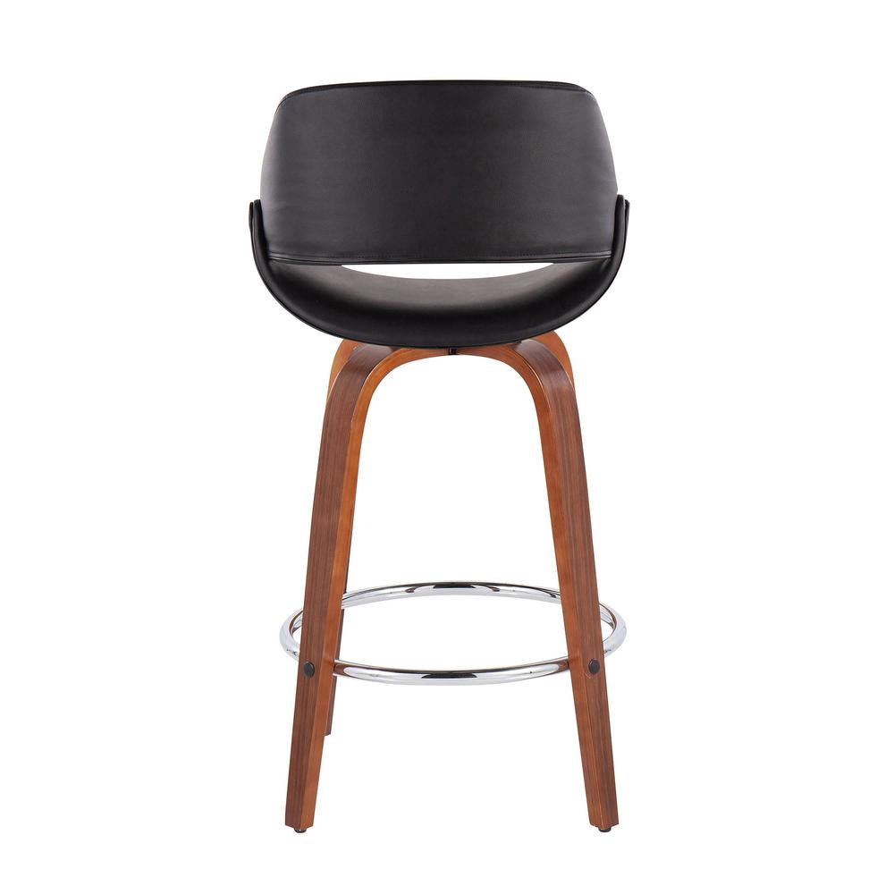 Walnut Wood, Black PU, Chrome Fabrico Fixed-Height Counter Stool - Set of 2