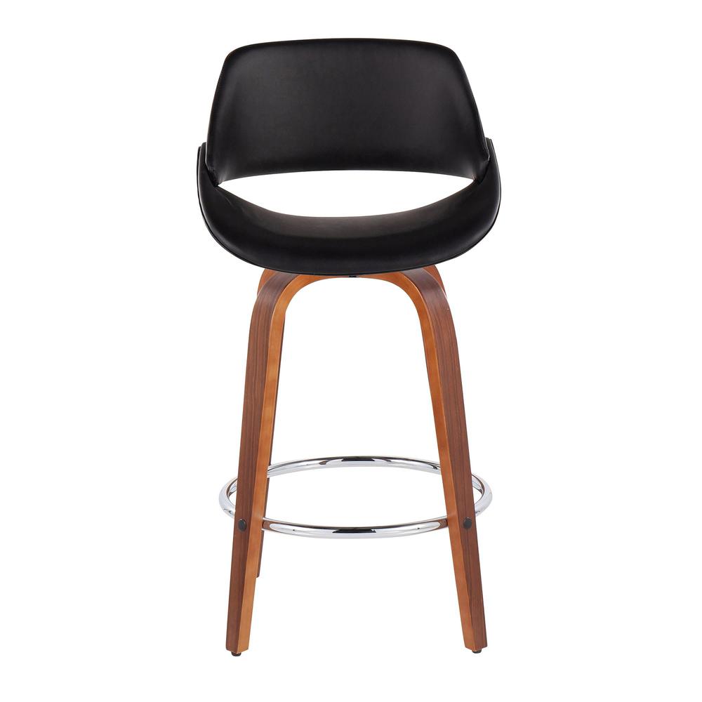 Walnut Wood, Black PU, Chrome Fabrico Fixed-Height Counter Stool - Set of 2