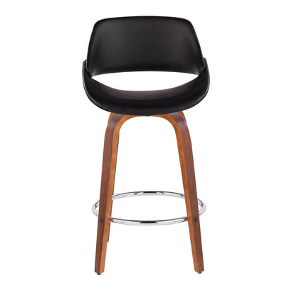 Walnut Wood, Black PU, Chrome Fabrico Fixed-Height Counter Stool - Set of 2