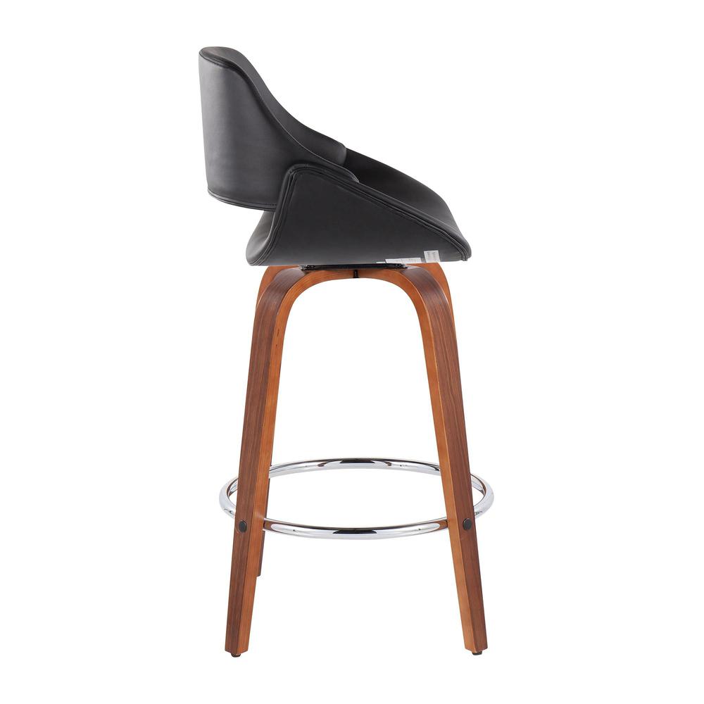 Walnut Wood, Black PU, Chrome Fabrico Fixed-Height Counter Stool - Set of 2