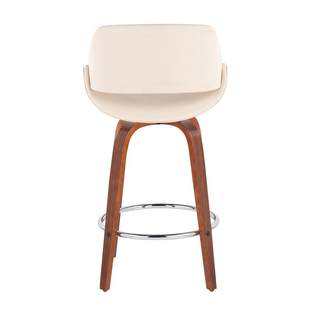 Walnut Wood, Cream PU, Chrome Fabrico Fixed-Height Counter Stool - Set of 2