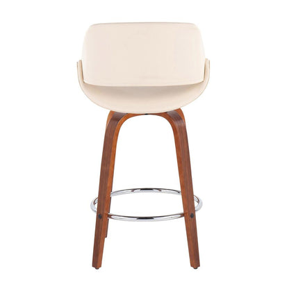 Walnut Wood, Cream PU, Chrome Fabrico Fixed-Height Counter Stool - Set of 2