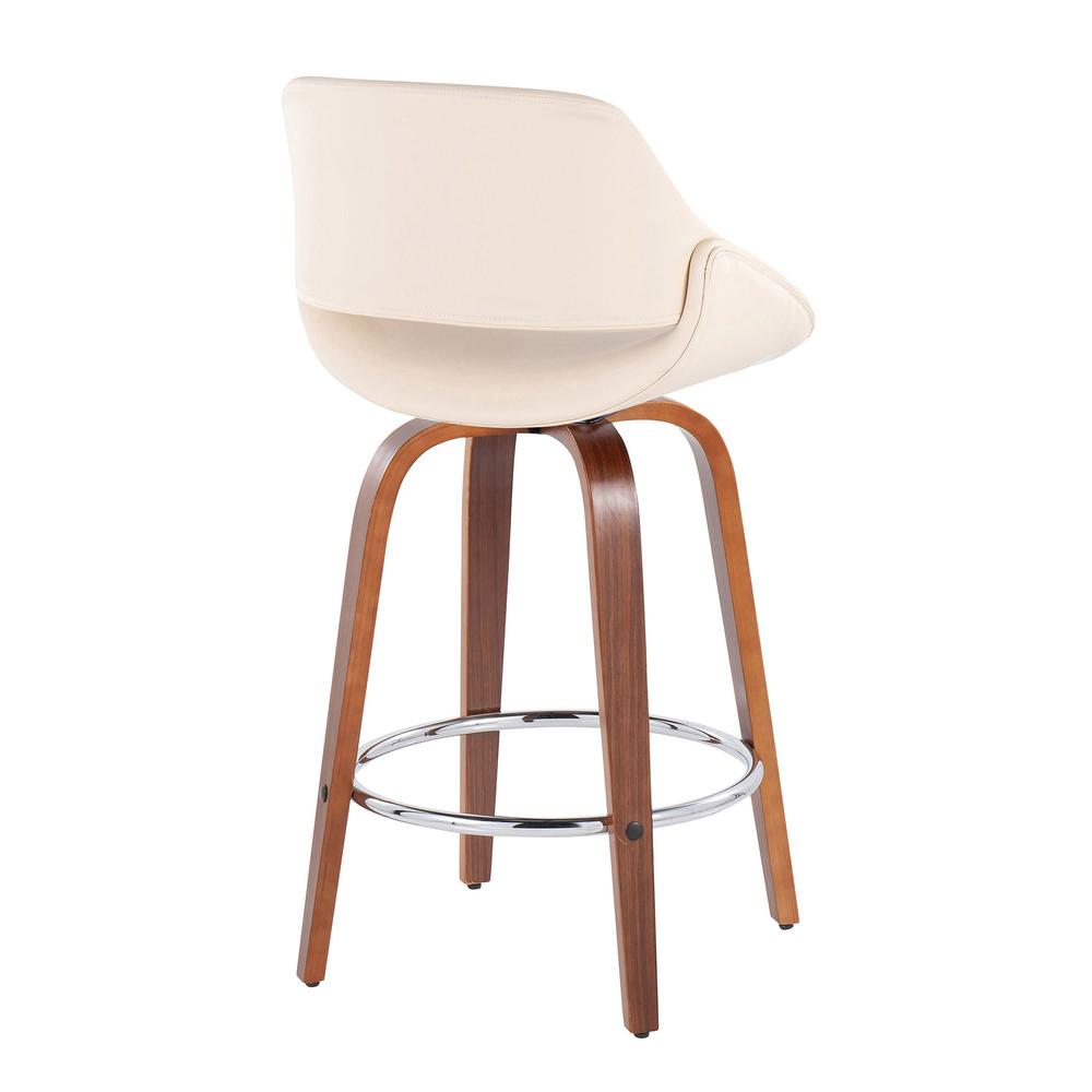 Walnut Wood, Cream PU, Chrome Fabrico Fixed-Height Counter Stool - Set of 2