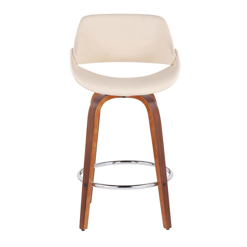 Walnut Wood, Cream PU, Chrome Fabrico Fixed-Height Counter Stool - Set of 2
