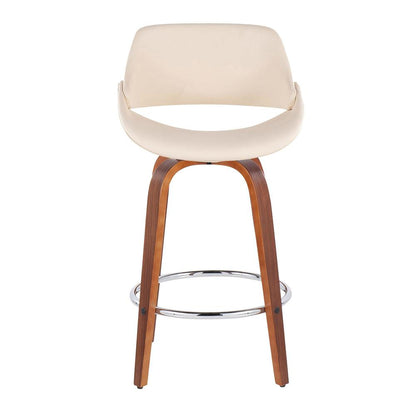 Walnut Wood, Cream PU, Chrome Fabrico Fixed-Height Counter Stool - Set of 2