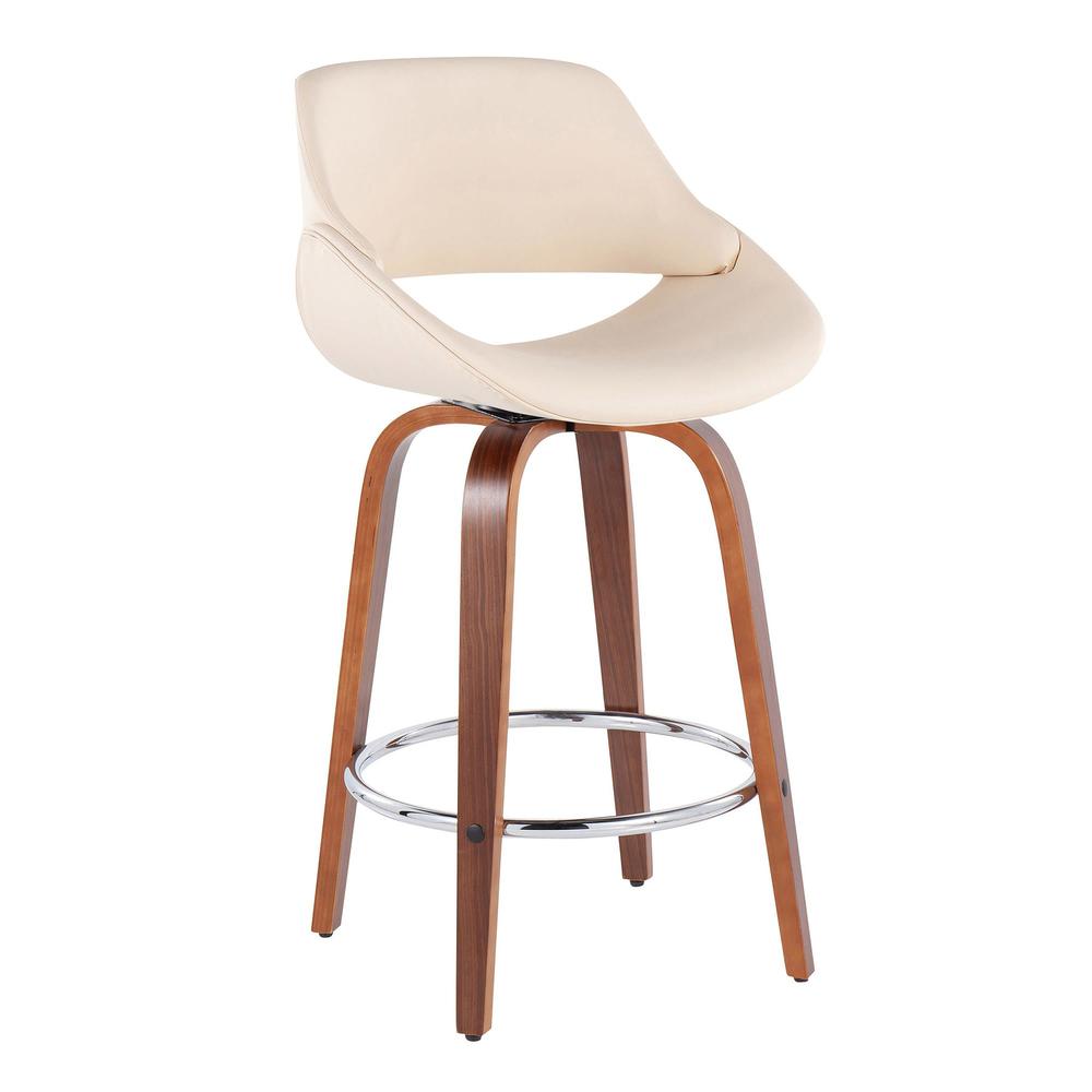 Walnut Wood, Cream PU, Chrome Fabrico Fixed-Height Counter Stool - Set of 2