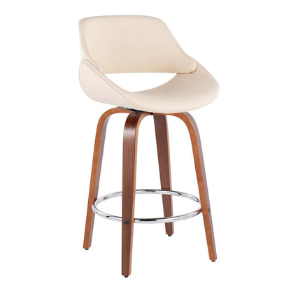 Walnut Wood, Cream PU, Chrome Fabrico Fixed-Height Counter Stool - Set of 2