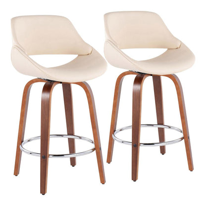 Walnut Wood, Cream PU, Chrome Fabrico Fixed-Height Counter Stool - Set of 2