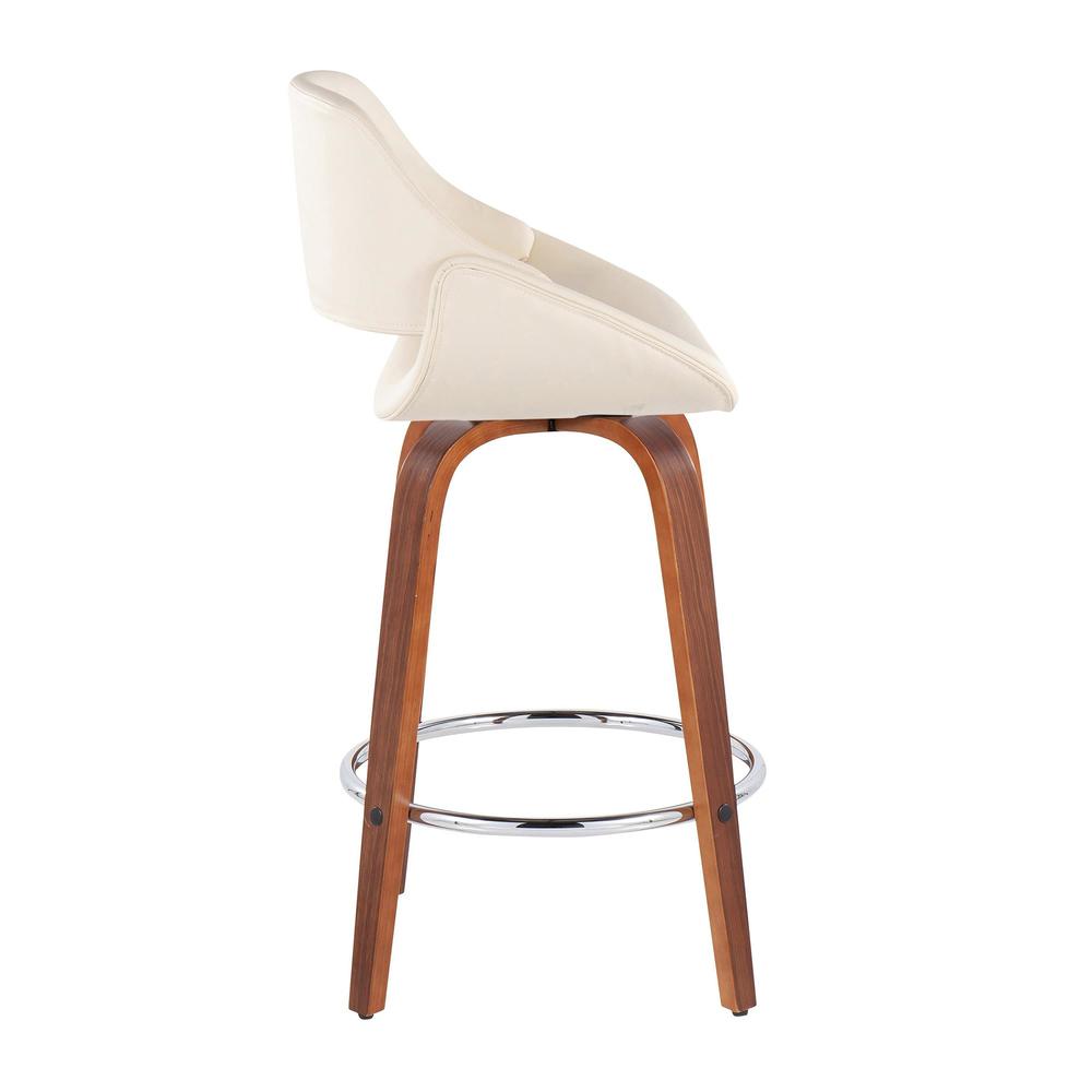 Walnut Wood, Cream PU, Chrome Fabrico Fixed-Height Counter Stool - Set of 2